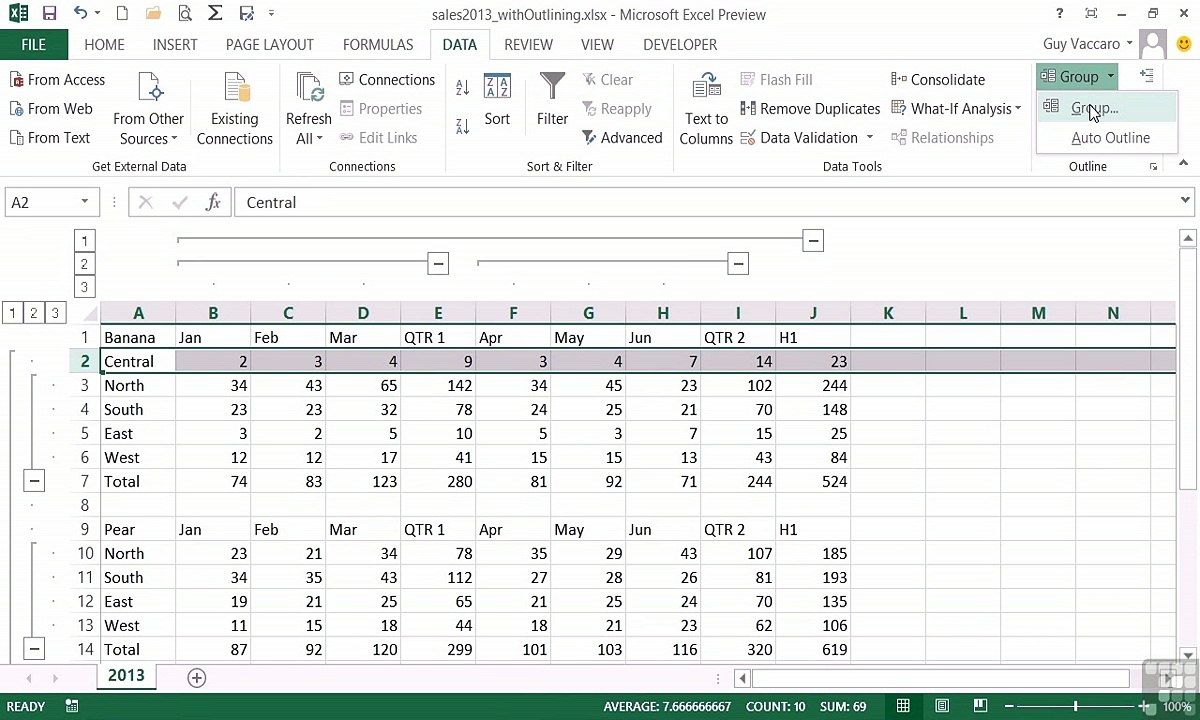 MS Excel - Editing And Removing Outlining - 07-03