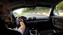 Nordschleife BMW 130i chasing Porsche GT3 RS   Oil spill 03.10.2013
