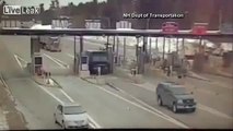 LiveLeak - CCTV Tractor Trailer Violently Crashes into Toll Booth-copypasteads.com