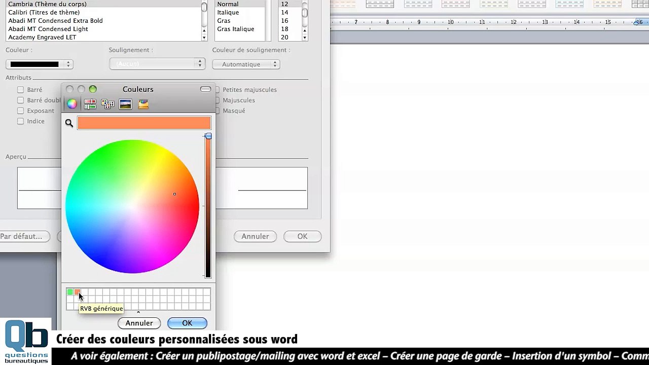 Créer des couleurs personnalisées sous word
