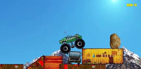Monster truck for kids : Blue machine for children : Cartoon about a race car : White race