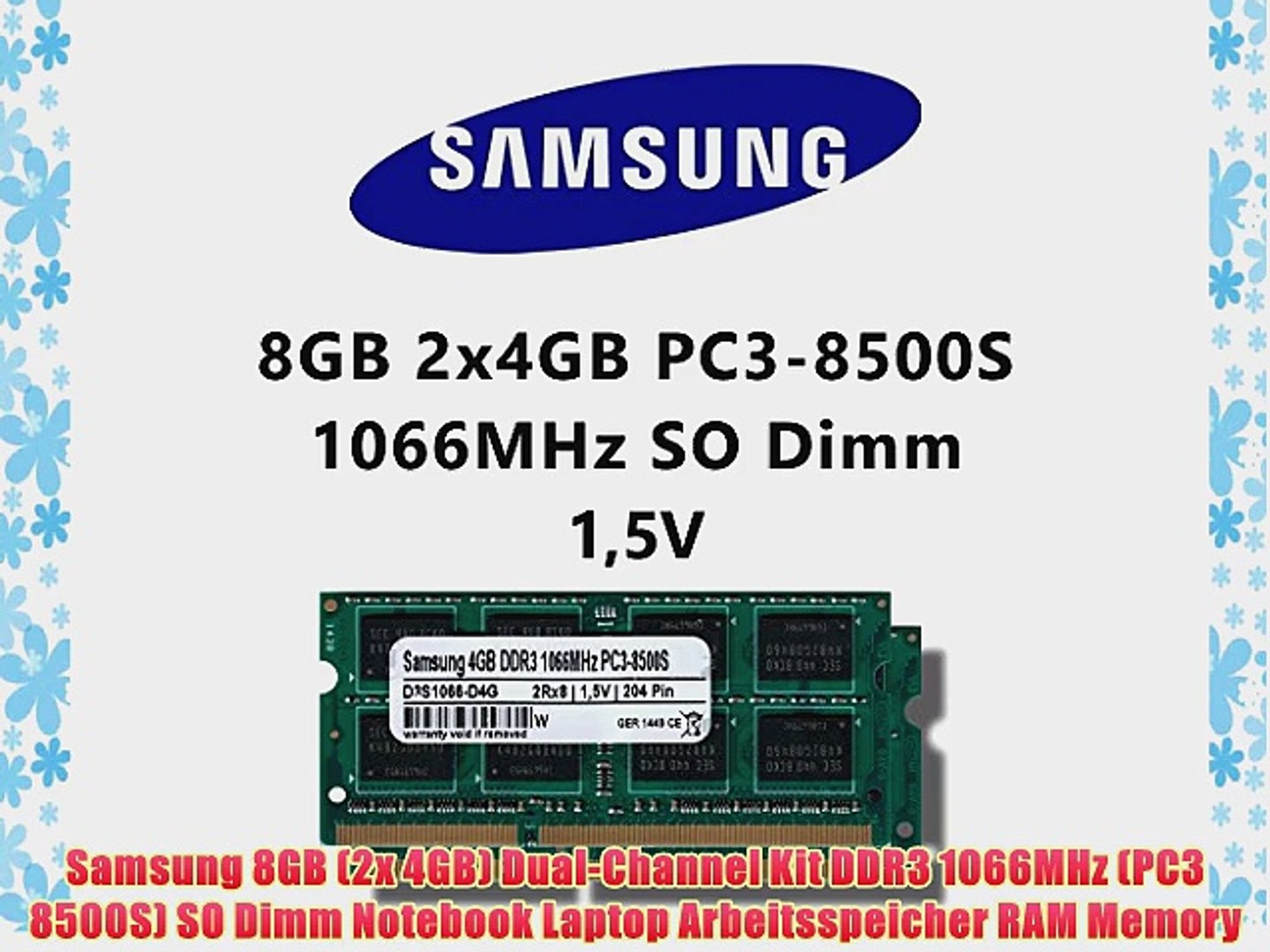 Samsung 8GB (2x 4GB) Dual-Channel Kit DDR3 1066MHz (PC3 8500S) SO ...