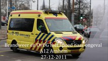 Brandweer en OvDG met spoed naar ongeval A12 Arnhem