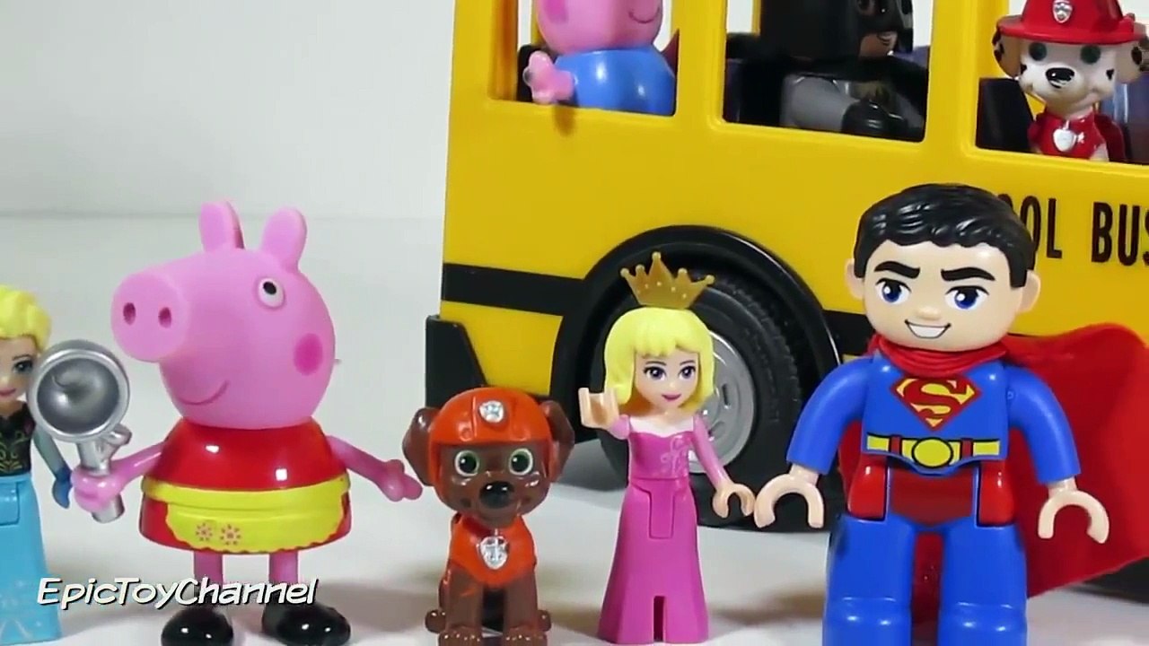 WHEELS ON THE BUS Kid Song (Parody) with Batman, Superman & Wonder Woman + Paw Patrol & Pe