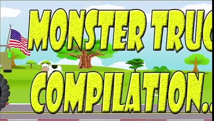 Monster Trucks for Children | Green Monster Truck with American Flag | Monster Truck Compilation