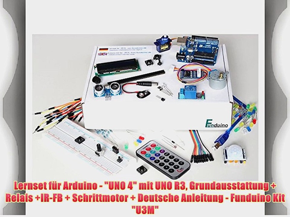 Lernset f?r Arduino - UNO 4 mit UNO R3 Grundausstattung   Relais  IR-FB   Schrittmotor   Deutsche