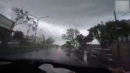 Watch What Happened With This Moving Car in Seconds hit by a small Tornado, Really Shocking