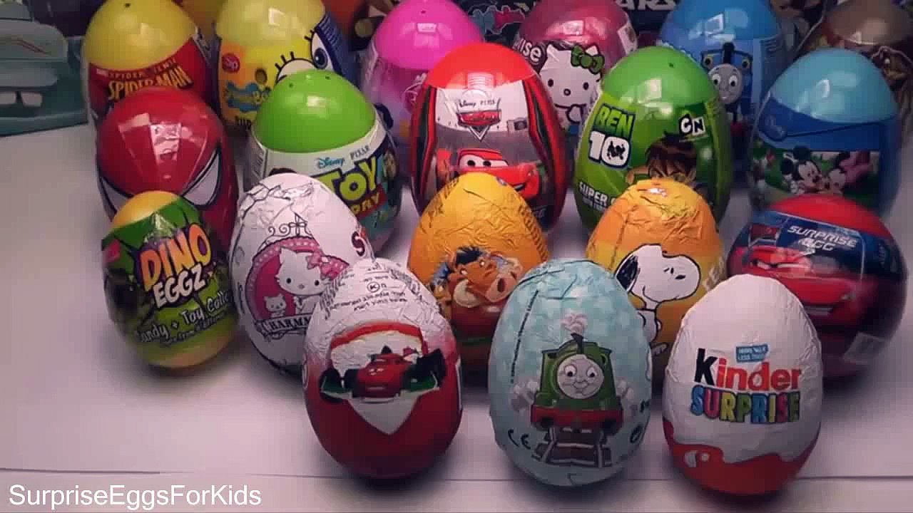 19 Surprise Eggs, Kinder Surprise Cars 2 Mickey Mouse Spongebob Disney Pixar
