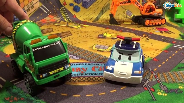 Мультики про Машинки Робокар Поли и Бетономешалка строят домик Мусоровозу