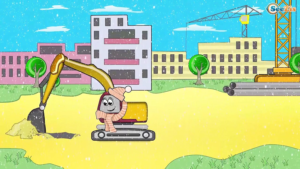 Мультики про Машинки - Строительная техника - Кран и Экскаватор. Мультик - Снег летом