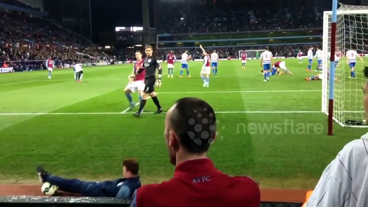 Ball boy 'nutmegs' QPR goalie at Villa game