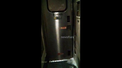 In between Amtrak train cars during Neptune