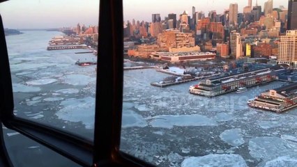 Aerial footage of ice on the Hudson River, New York