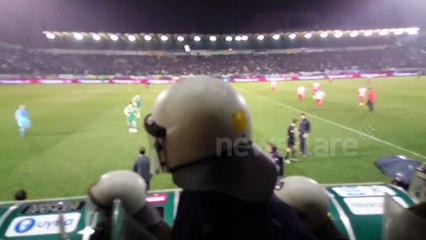 Flare thrown at dugout during Greek football match