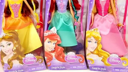 3 Disney Princess Snap  n Style Barbie Dolls Ariel Belle Sleeping Beauty Hair Clip Tiara by DCTC