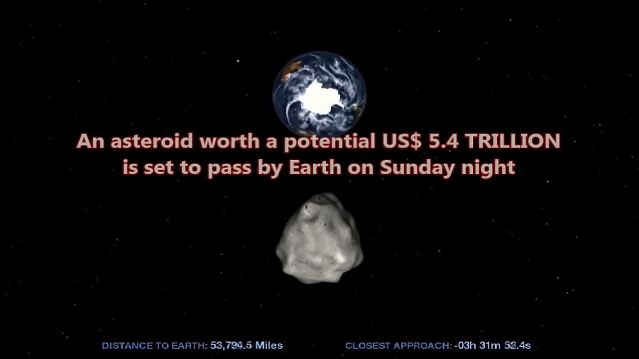 An asteroid worth a potential US$ 5.4 TRILLION is set to pass by Earth on Sunday night