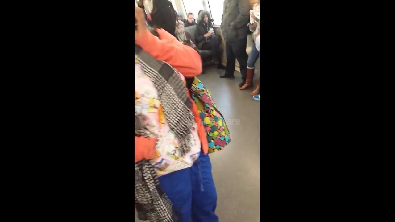Two women fighting on a train