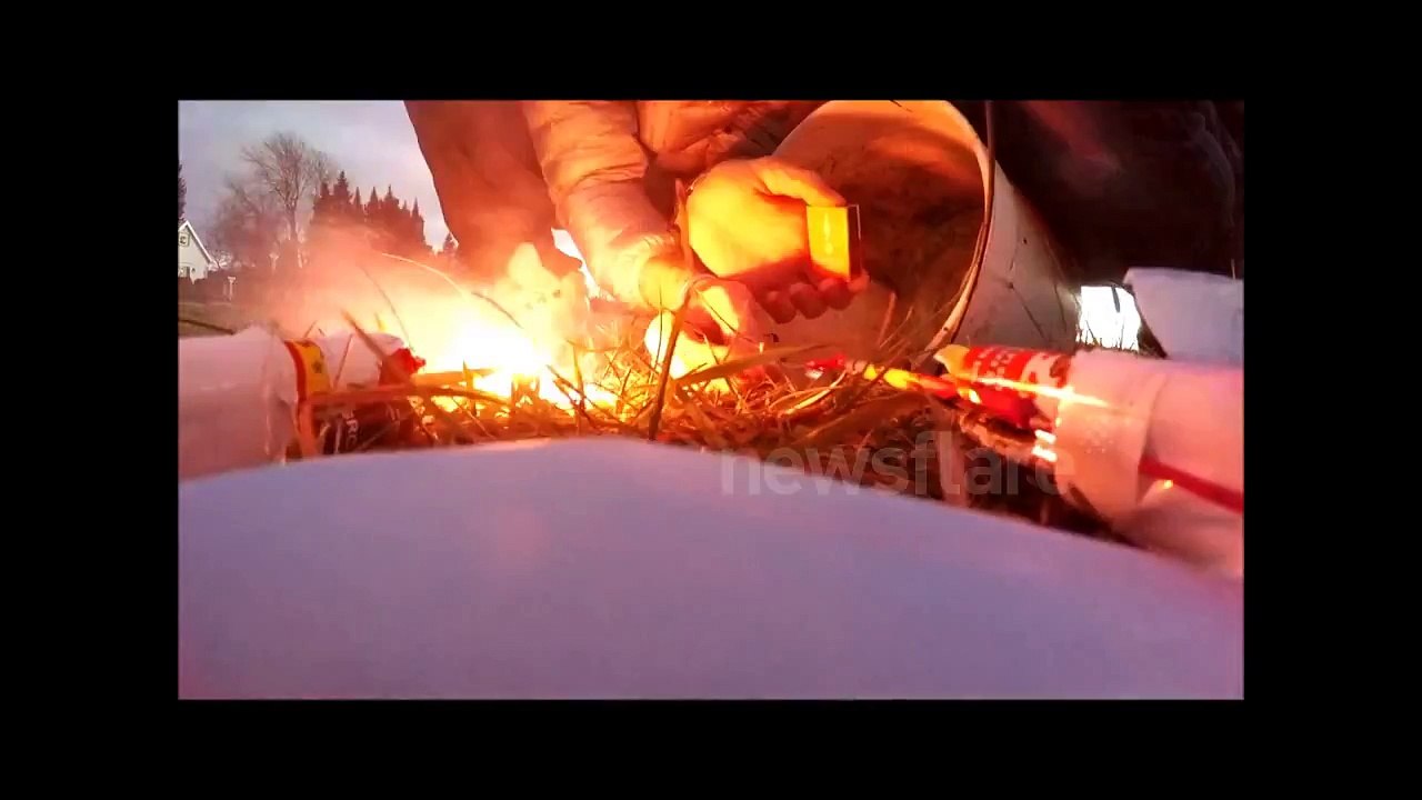 Drone/quad-copter loaded with 4 Roman candles