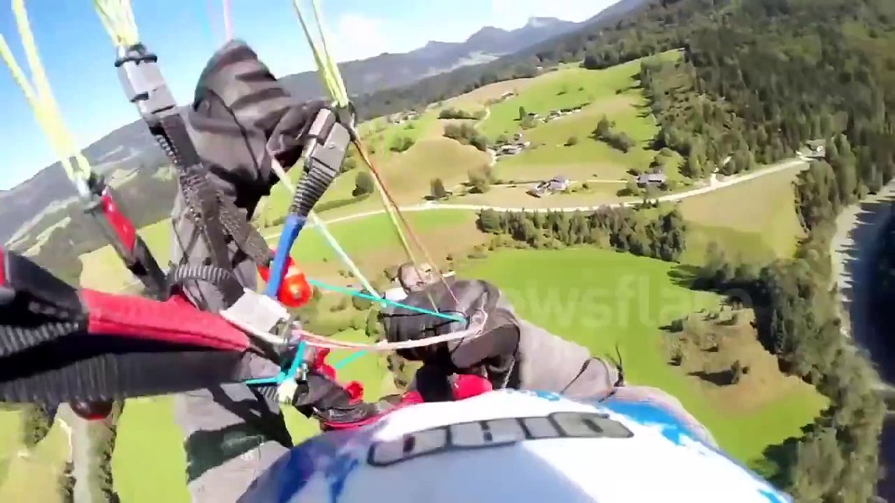 Paraglider crash lands in river - terrifying parachute fail