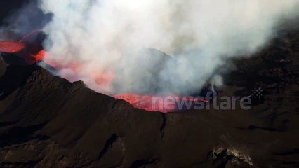 Flight over Holuhraun volcano in Iceland