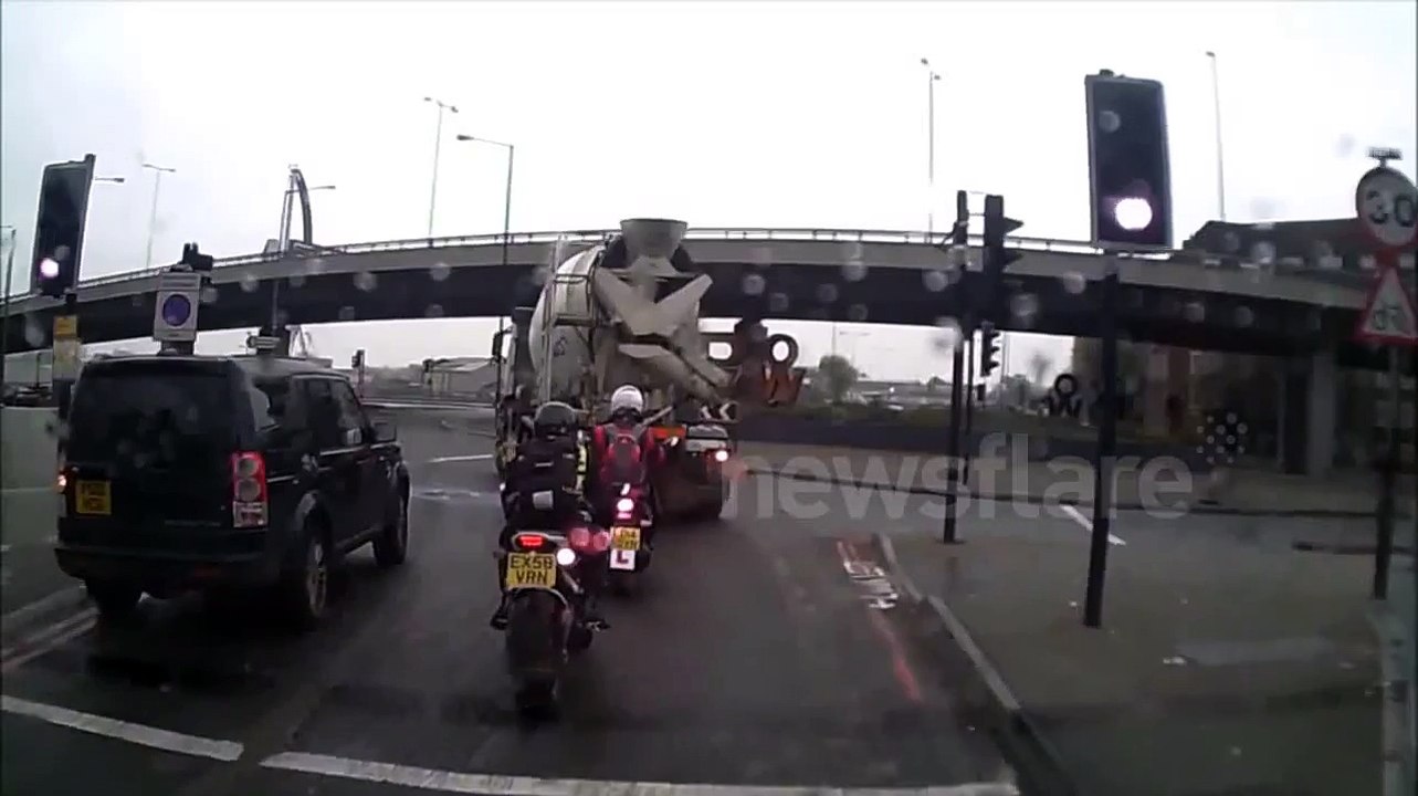 Ironic road accident at Bow street roundabout