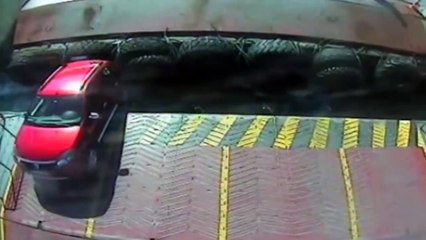Shocking CCTV: Car slips off ramp and crushed by ferry