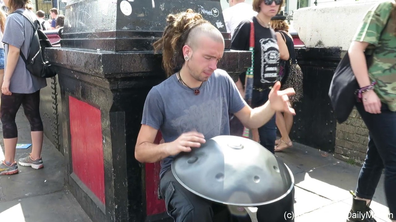 London Street Music. Performer Playing the Hang Steelpan in Camden Town