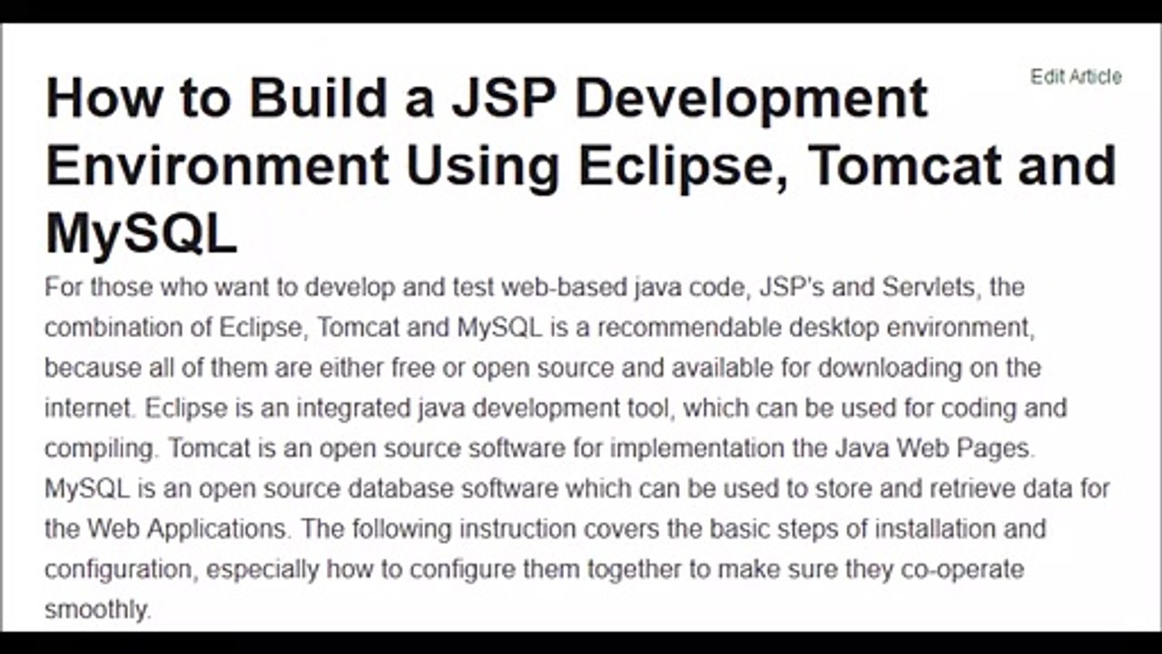 How to Build a JSP Development Environment Using Eclipse, Tomcat and MySQL