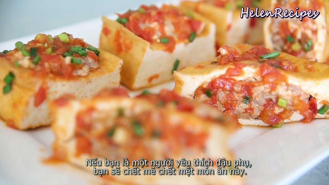 Stuffed Tofu in Tomato Sauce - Đậu phụ nhồi thịt