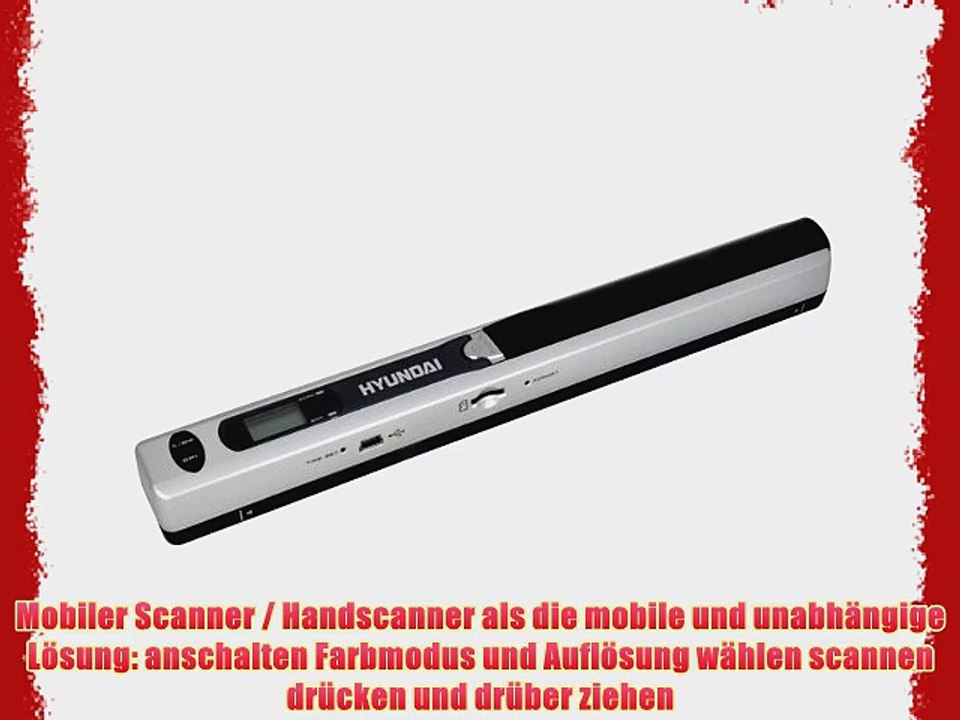 Hyundai  Pocket Scan tragbarer A4 Dokumentenscanner mit Batterien A4 Mobilscanner silber