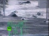 Japan 8.9 Earthquake  Raw Video:  cars, ships wrecked by tsunami waves