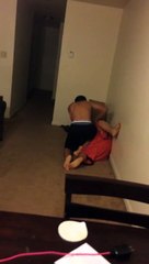 Little kids fighting with a fake leg