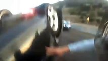 Biker Saves Girl From Overturned Car - Motorcycle Rider Help Rescue A Girl After An Accident