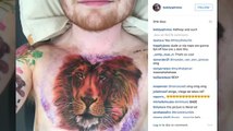 Ed Sheeran se hace un tatuaje gigante de león en su pecho
