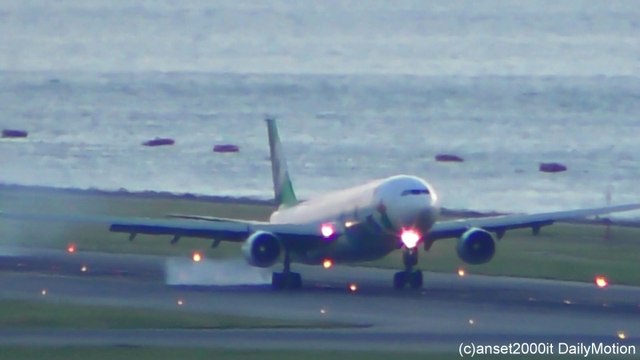 Hong Kong Airport Plane Spotting. Airbus A330 Hello Kitty Livery Eva Air Landing at Sunset