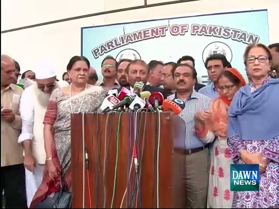 Farooq Sattar talks with media outside parliament