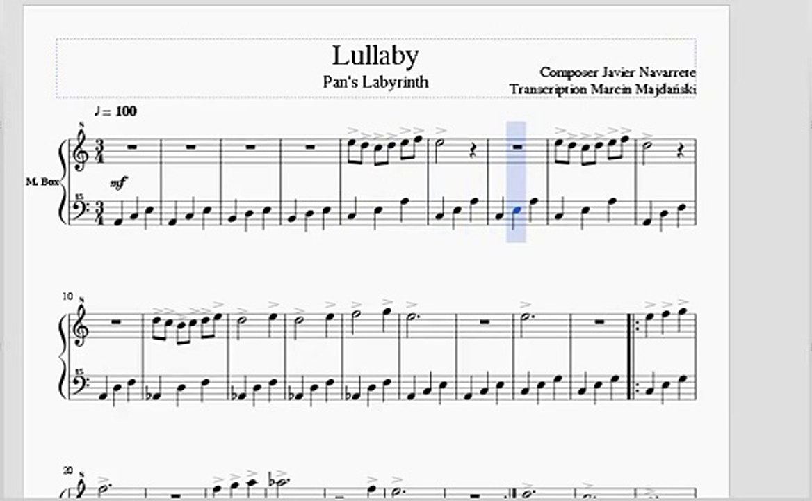Pan's Labyrinth - Lullaby (Sheet Music)