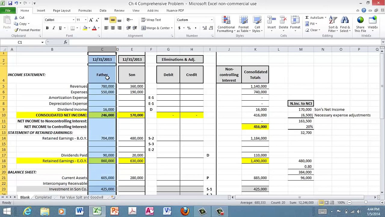 Advanced Accounting Consolidation with Non-Controlling Interest