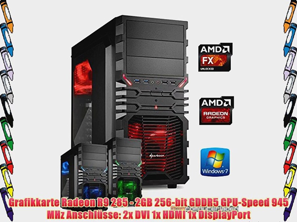 dercomputerladen Gamer PC System AMD FX-6350 6x39 GHz 16GB RAM 1000GB HDD Radeon R9 285 -2GB