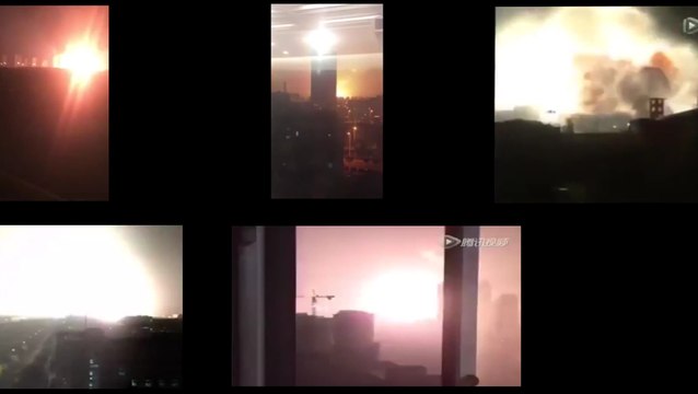 L'explosion de Tianjin filmée de 6 points de vues différents en même temps...