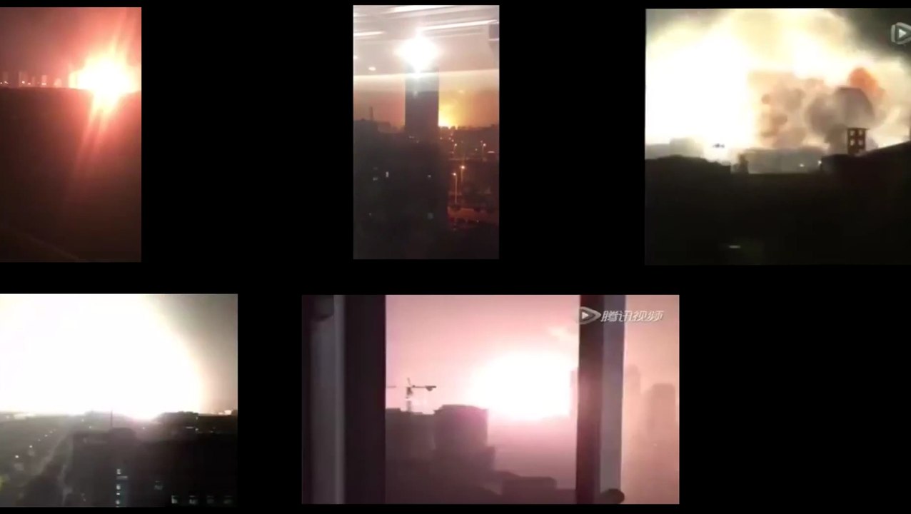 L'explosion de Tianjin filmée de 6 points de vues différents en même temps...