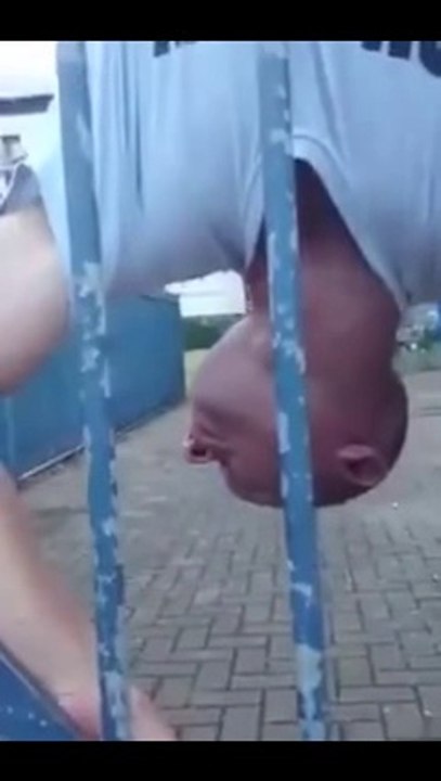 Drunk polish dude found hanging upside down