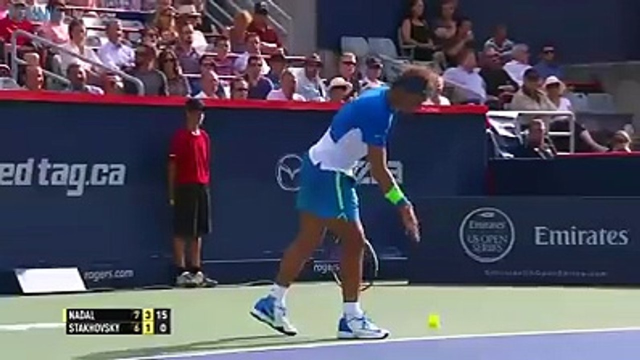 Curling running banana forehand from Rafa against Stakhovsky