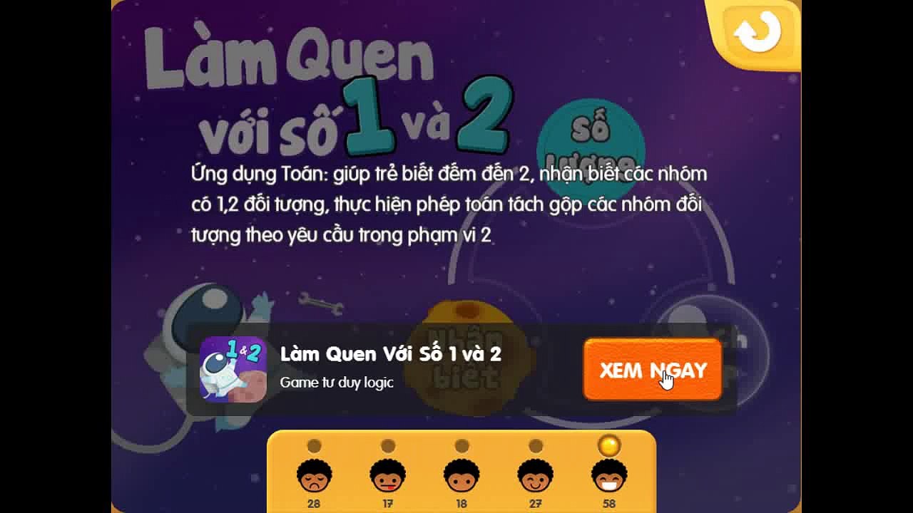 Bé làm quen với số 1 và 2