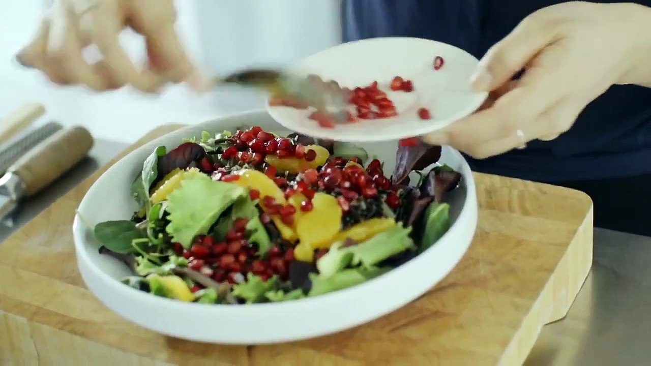 CHING HE HUANG Wok fried five spiced duck breast with orange and pomegranate wild rice salad
