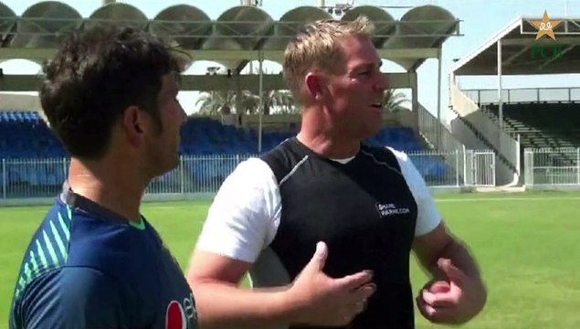 Yasir Shah bowling session with Shane Warne at Sharjah Cricket Association Stadium