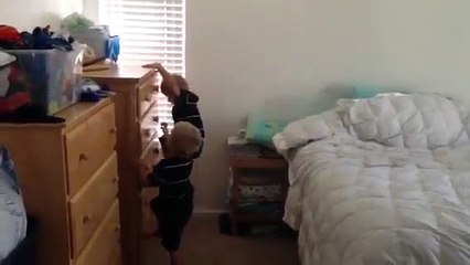 Twins Dive off Dresser and Flip on Bed - Funny Babies
