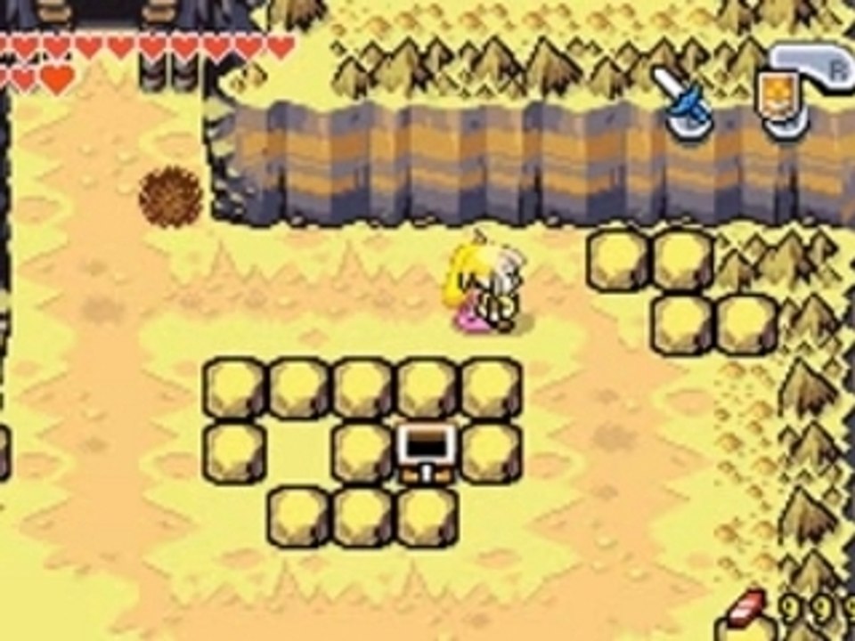 Link glisse en tenant son bouclier.