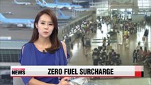 International flights to charge zero fuel surcharge in Sept.