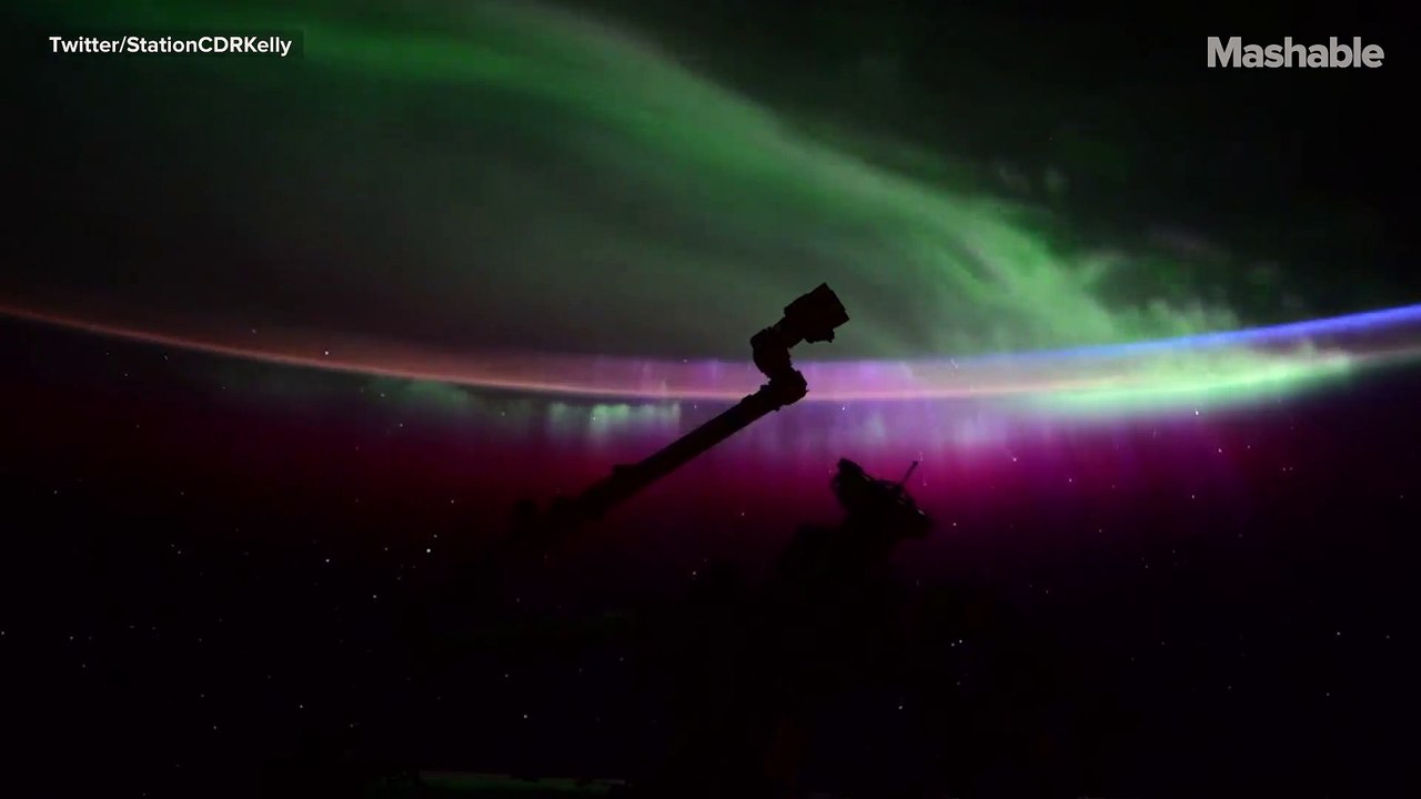 Gorgeous red and green auroras dazzle astronauts in space